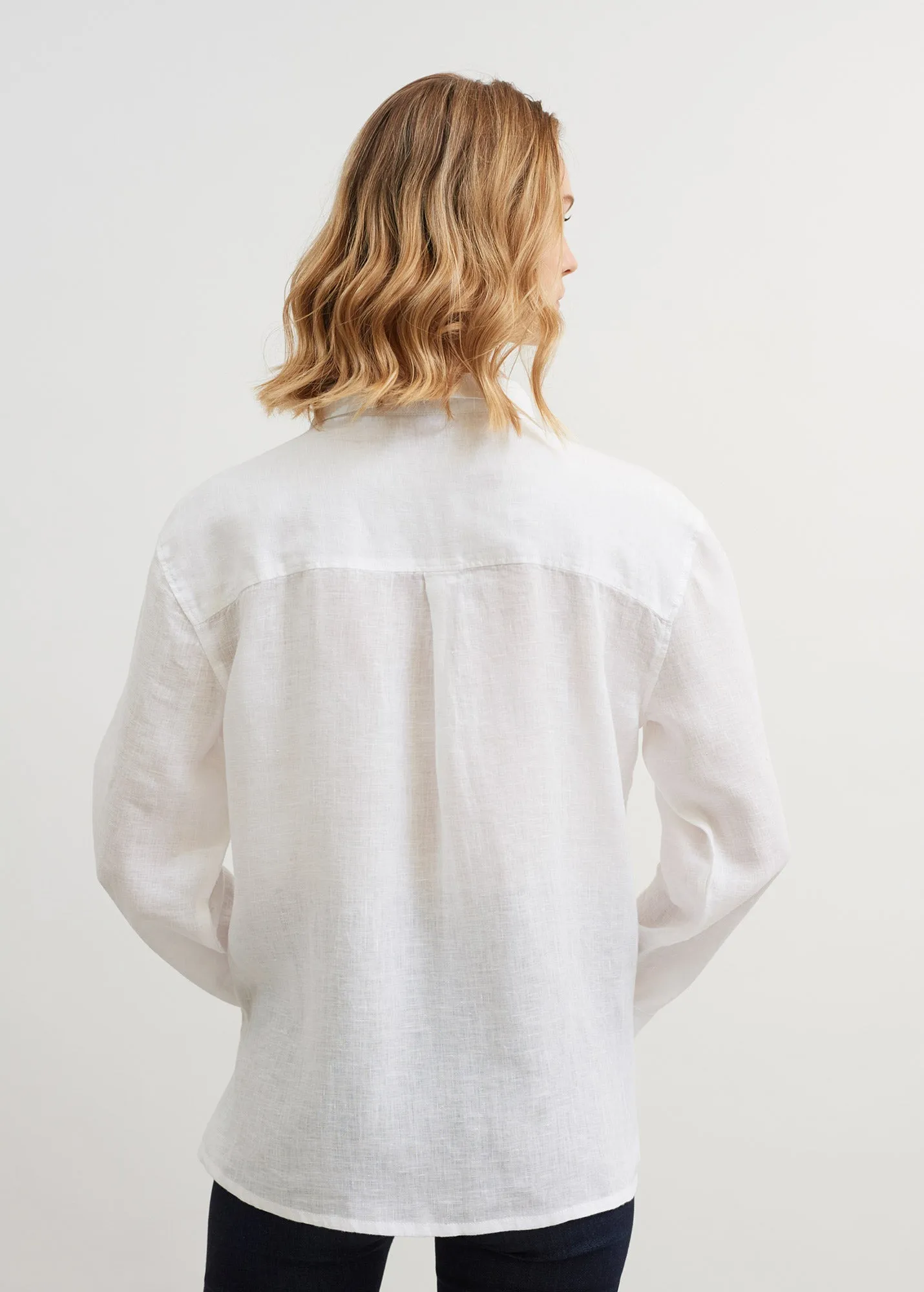 Chemise en gaze de lin Charlne - manches 3/4,  poches (BLANC)