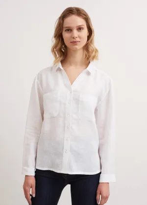 Chemise en gaze de lin Charlne - manches 3/4,  poches (BLANC)