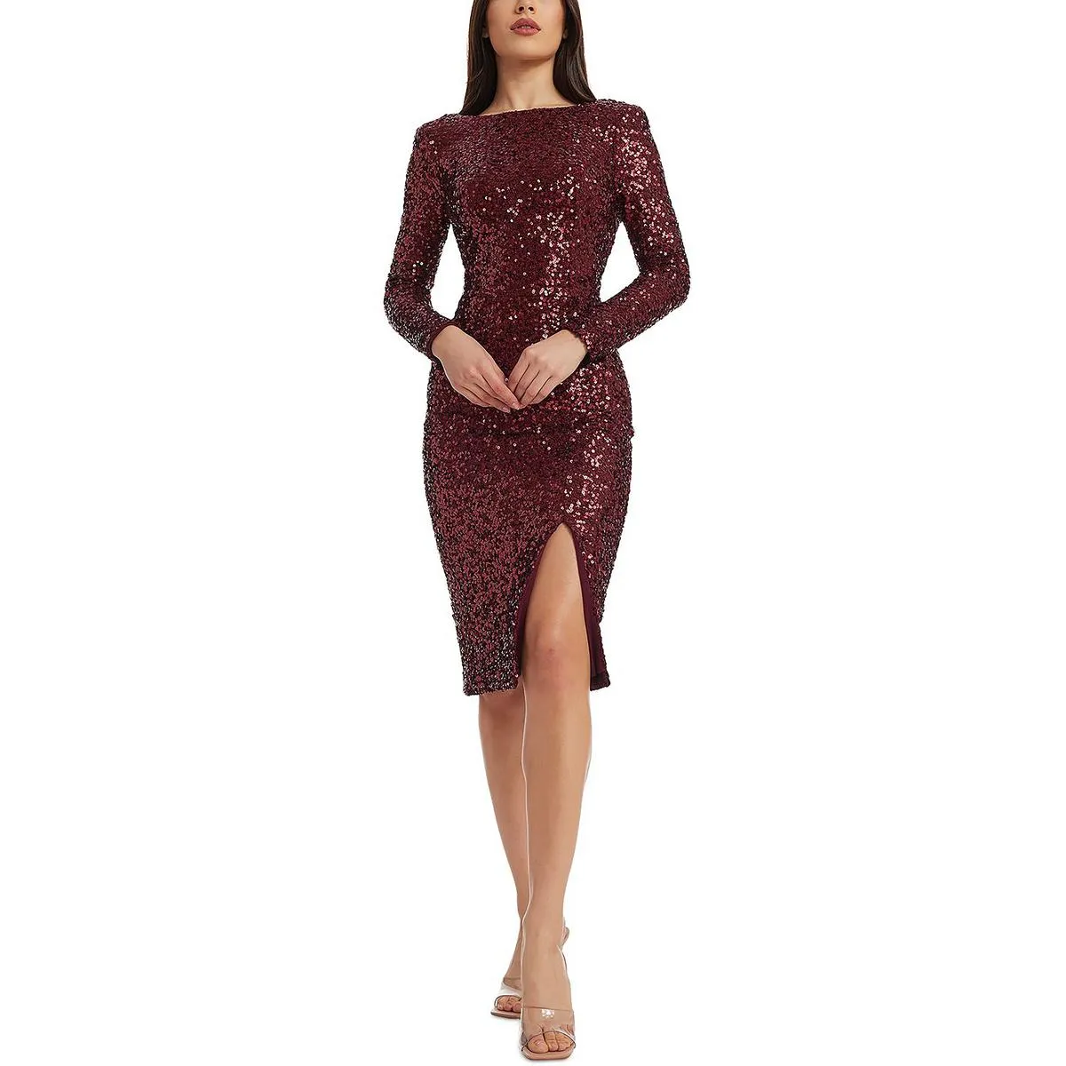 Erin Womens Sequined Cowl Back Cocktail And Party Dress