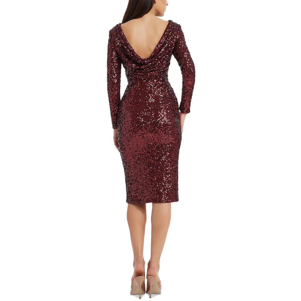 Erin Womens Sequined Cowl Back Cocktail And Party Dress