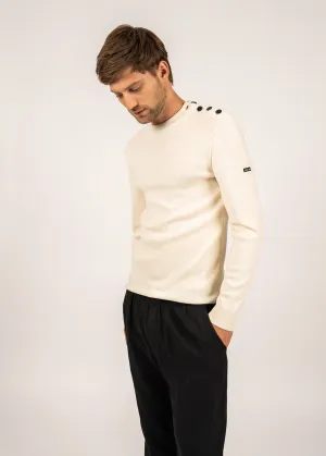 Pull marin en laine Estran - en maille fine, boutonnage paule (ECUME)