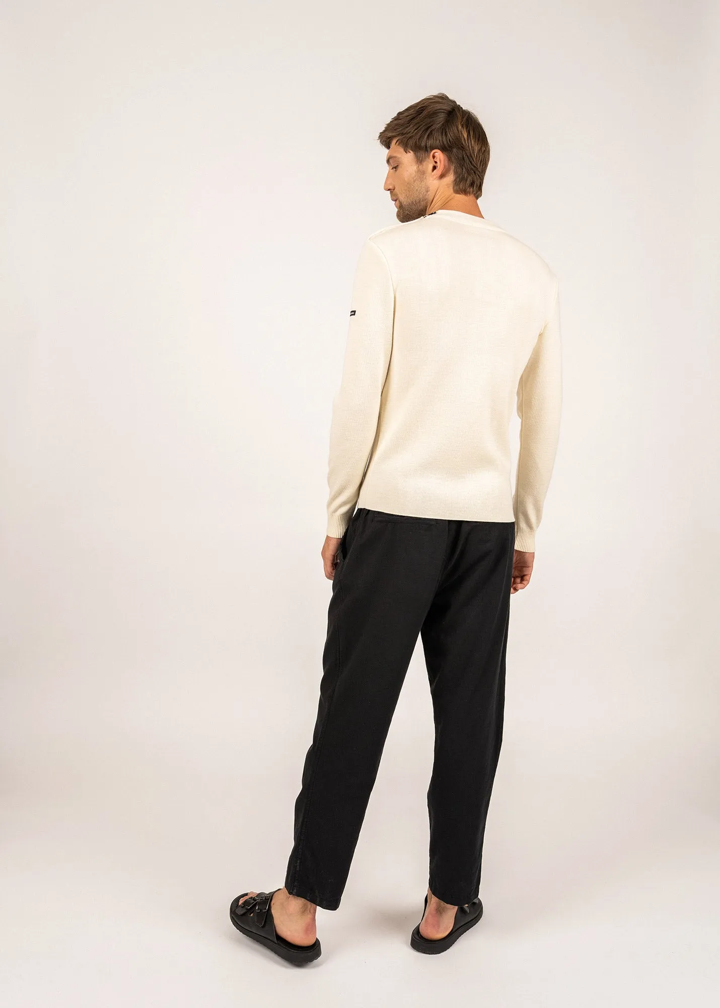 Pull marin en laine Estran - en maille fine, boutonnage paule (ECUME)