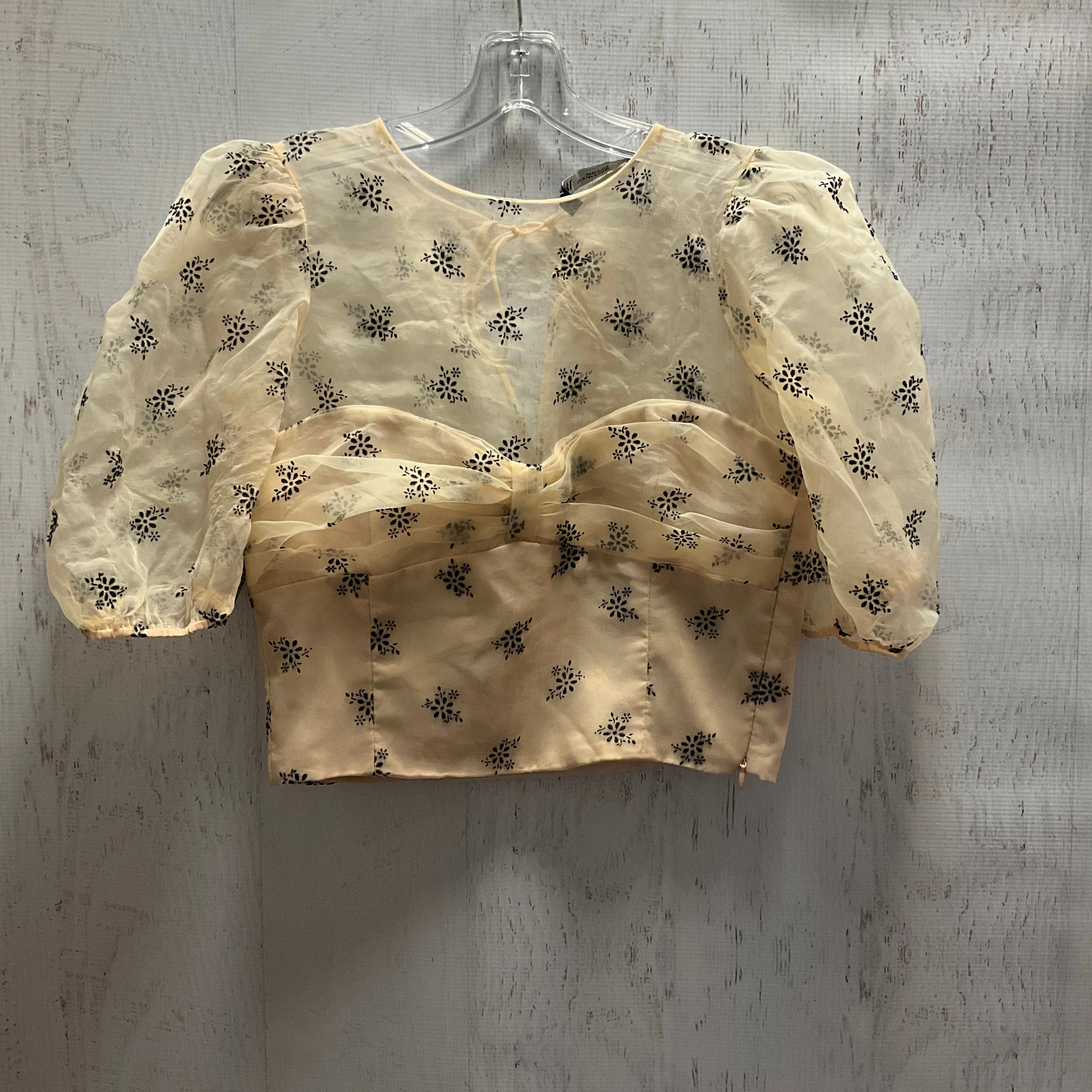 Top 3/4 Sleeve By Zara In Black & Tan, Size:M