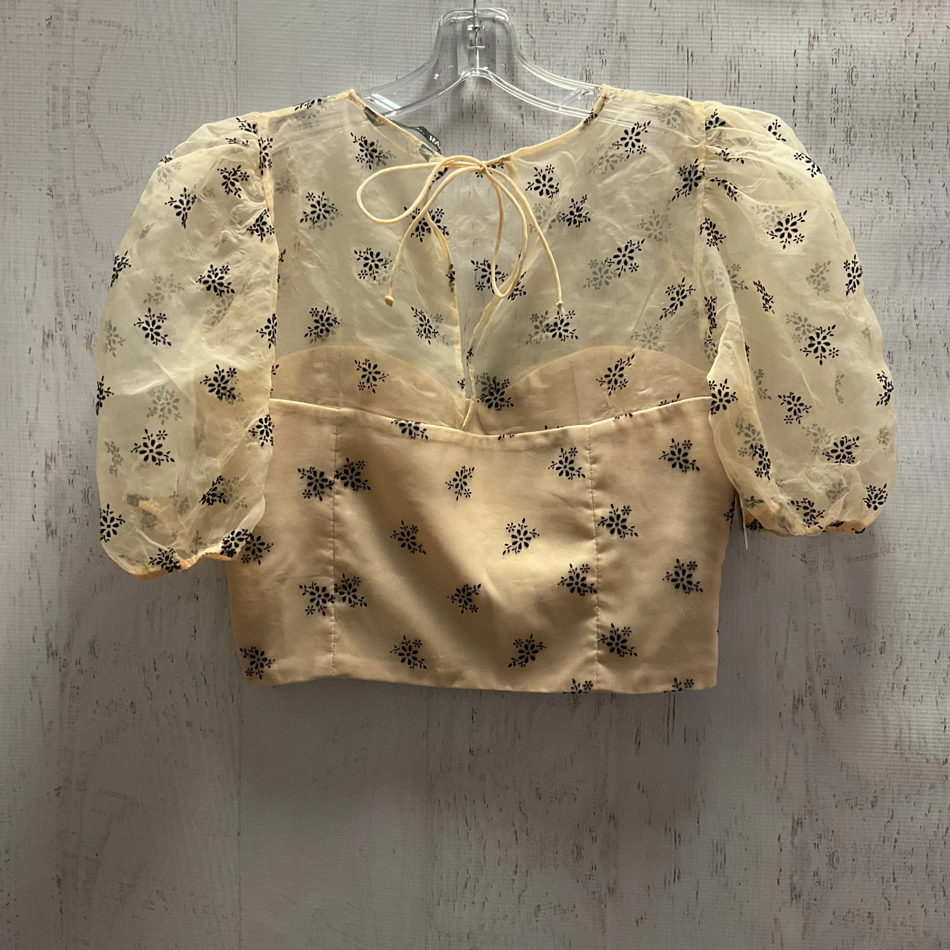 Top 3/4 Sleeve By Zara In Black & Tan, Size:M