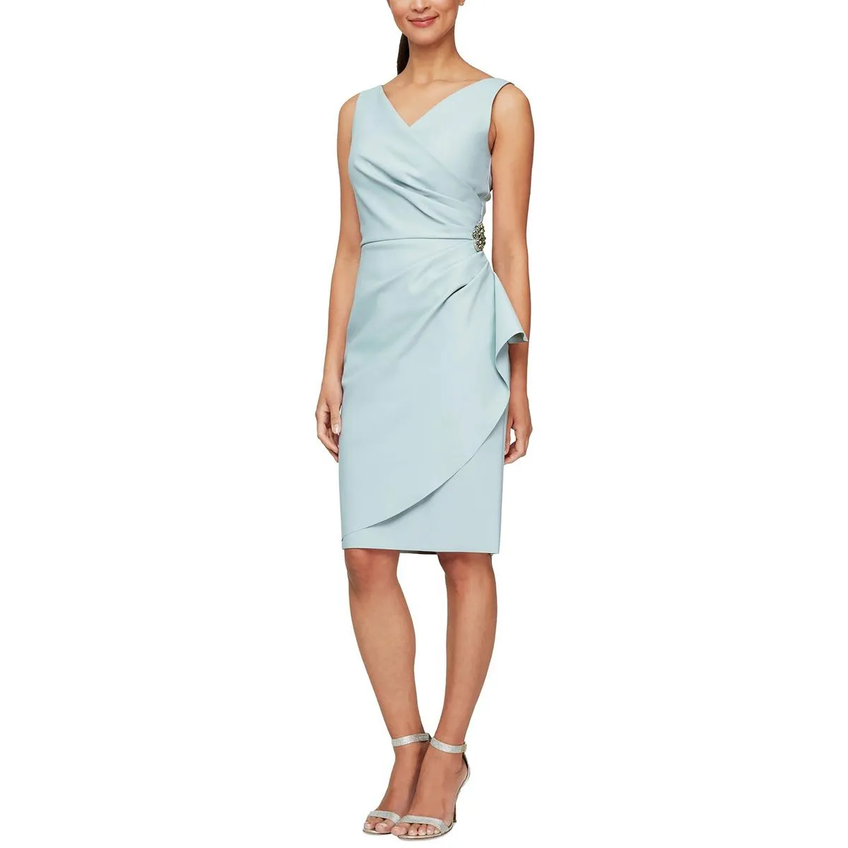 Womens Embellished Faux-Wrap Cocktail And Party Dress